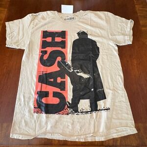 Johnny Cash The Man in Black Graphic T-Shirt Tan S/M Licensed Crown Merch 2022